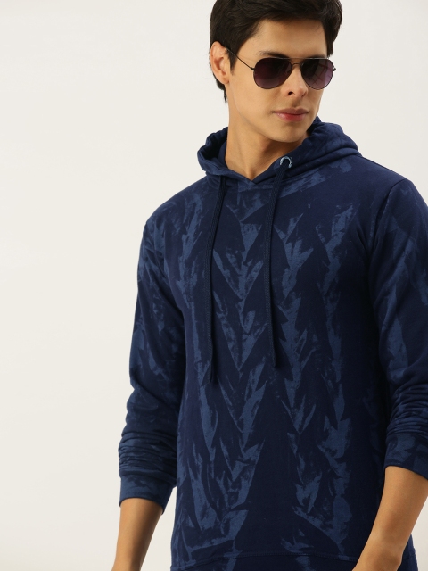 

Campus Sutra Men Blue Dyed Pure Cotton Hooded Sweatshirt