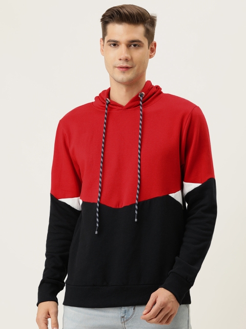 

Campus Sutra Men Red & Black Colourblocked Hooded Pullover Sweatshirt