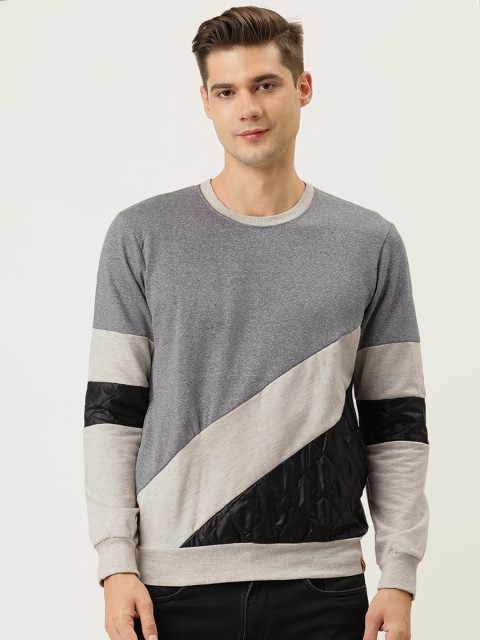 

Campus Sutra Men Grey & Black Colourblocked Pullover Sweatshirt