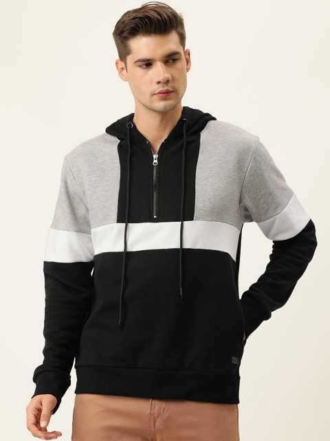 

Campus Sutra Men Black & Grey Colourblocked Hooded Sweatshirt
