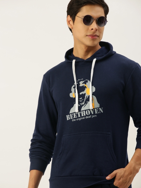 

Campus Sutra Men Navy Blue Printed Hooded Sweatshirt