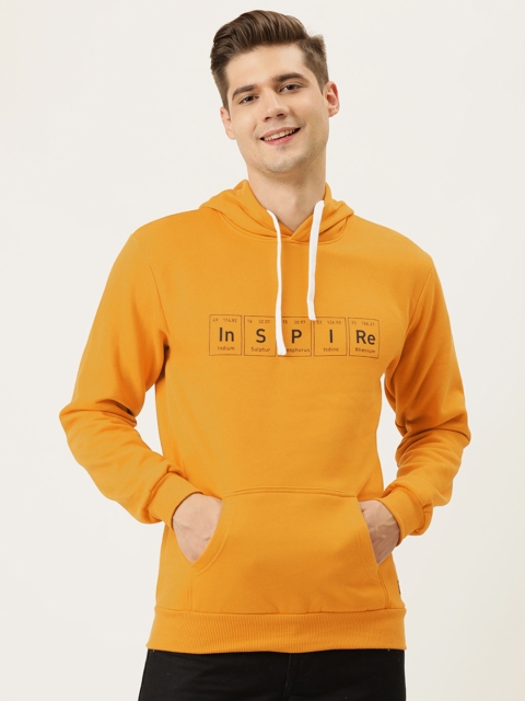 

Campus Sutra Men Mustard Yellow Printed Hooded Sweatshirt
