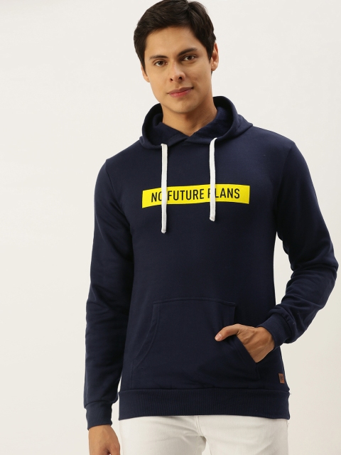 

Campus Sutra Men Navy Blue Printed Hooded Sweatshirt