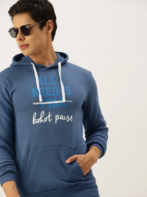 

Campus Sutra Men Blue Printed Hooded Sweatshirt