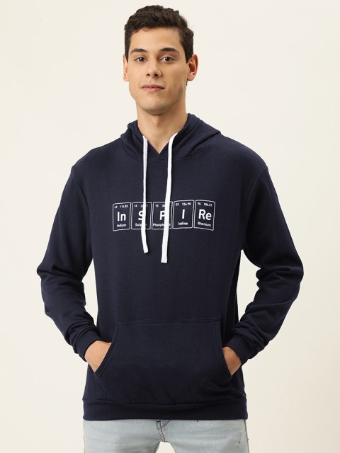 

Campus Sutra Men Navy Blue Printed Hooded Sweatshirt