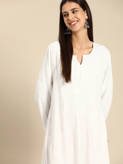 

Saadgi Women White Ethnic Motifs Embroidered Chikankari Kurta