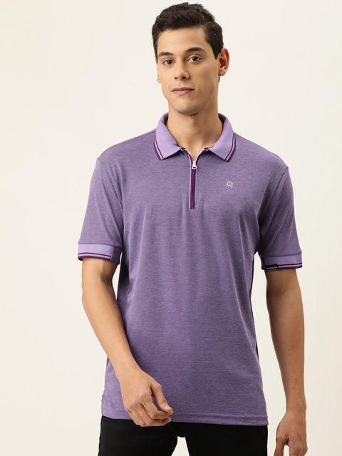 

Campus Sutra Men Purple Zipper Polo Collar T-shirt