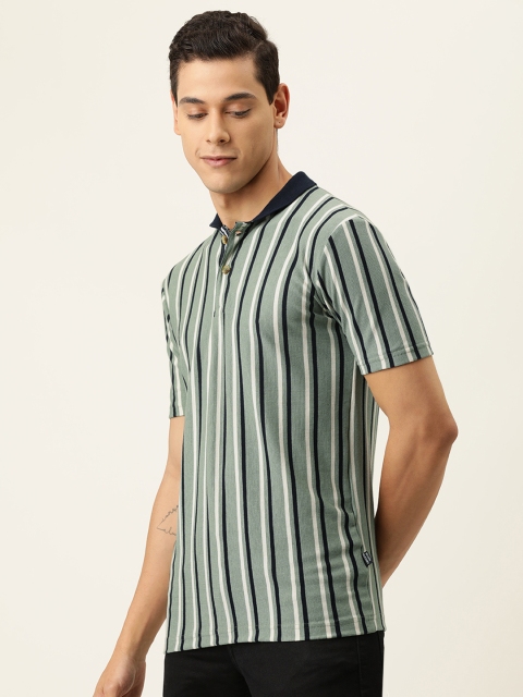 

Campus Sutra Men Green & White Striped Polo Collar T-shirt