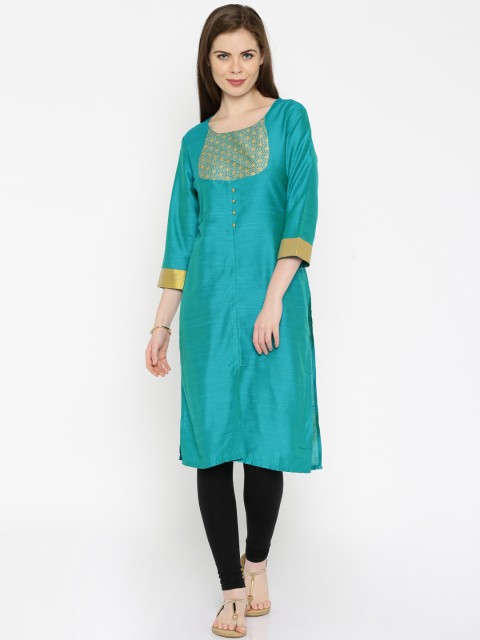 

Anouk Women Blue Solid Straight Kurta