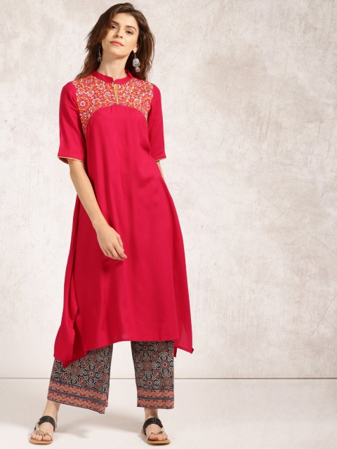 

Anouk Women Magenta Yoke Design Asymmetric A-Line Kurta