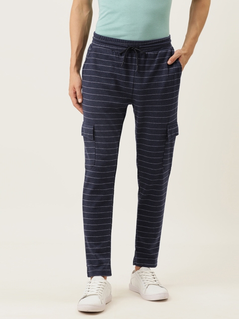 

Campus Sutra Men Navy Blue & White Striped Straight Fit Track Pants