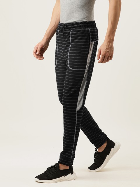 

Campus Sutra Men Black & Grey Striped Straight Fit Joggers