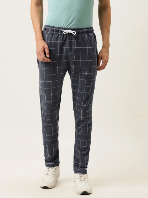 

Campus Sutra Men Navy Blue & White Checked Straight-Fit Track Pants