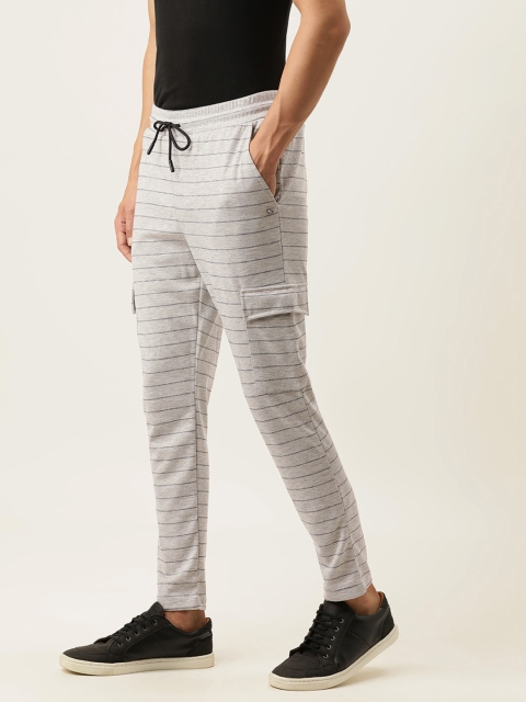 

Campus Sutra Men Grey & Black Striped Straight-Fit Cotton Track Pants