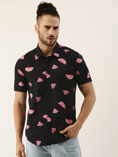 

Campus Sutra Men Black & Pink Watermelon Print Cotton Casual Shirt