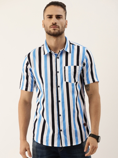 

Campus Sutra Men White & Blue Striped Casual Shirt