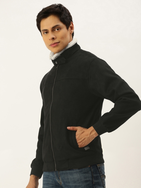 

Campus Sutra Men Black Suede Windcheater Outdoor Biker Jacket