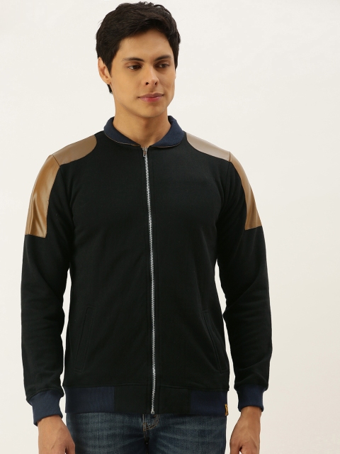 

Campus Sutra Men Black & Brown Colourblocked Windcheater Biker Jacket