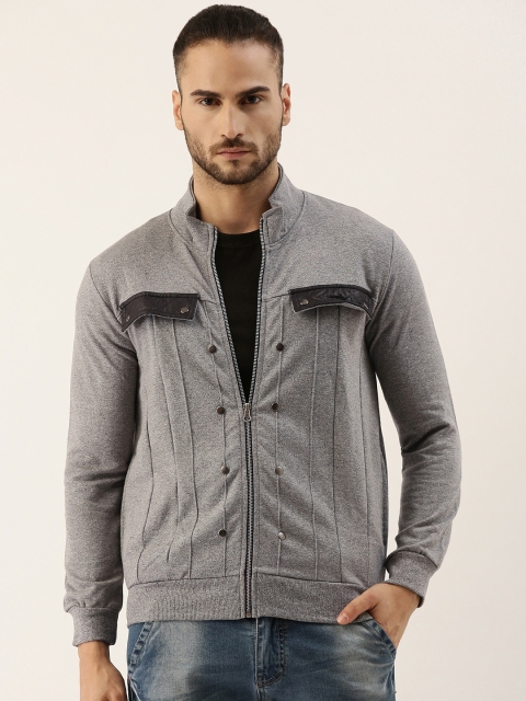 

Campus Sutra Men Grey Self-design Windcheater Biker Jacket