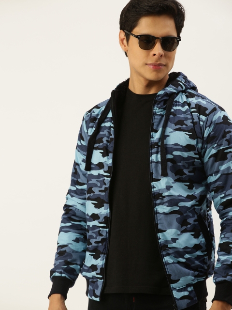 

Campus Sutra Men Blue & Black Camouflage Windcheater Bomber Jacket