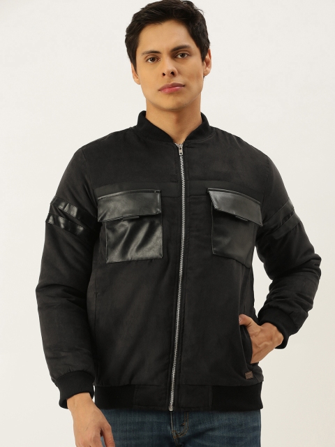 

Campus Sutra Men Black Suede Windcheater Outdoor Biker Jacket
