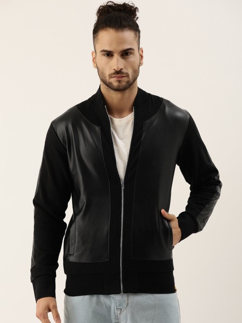 

Campus Sutra Men Black Solid Windcheater Biker Jacket