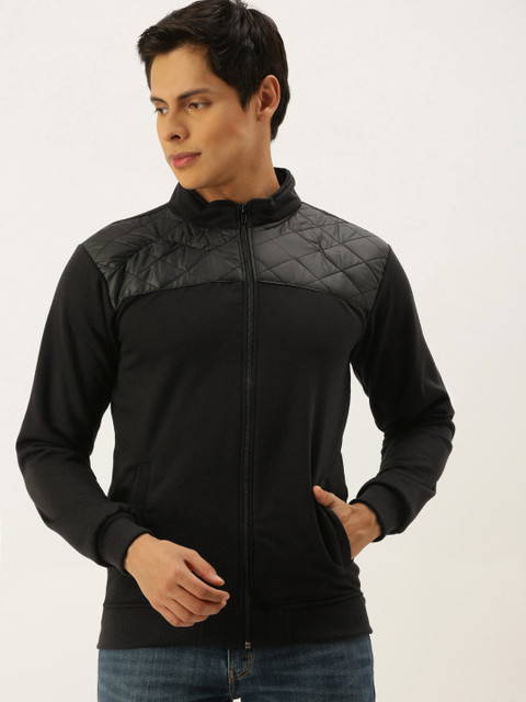 

Campus Sutra Men Black Colourblocked Windcheater Outdoor Biker Jacket