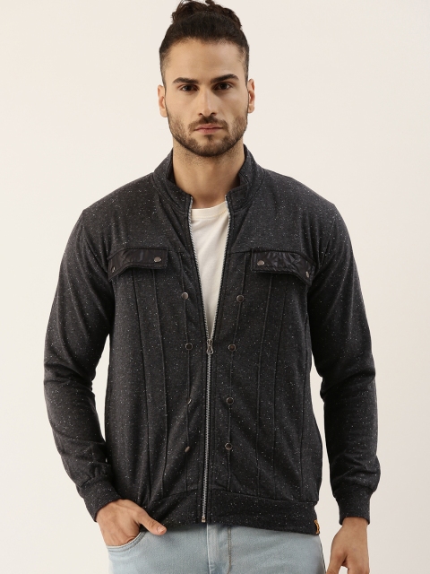 

Campus Sutra Men Charcoal & White Printed Windcheater Casual Jacket