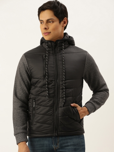 

Campus Sutra Men Black & Grey Colourblocked Windcheater Biker Jacket