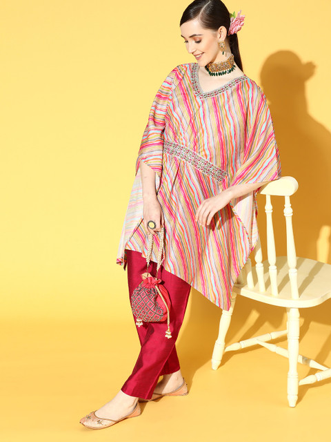 

Varanga Striped Cotton Blend Kurta Set, Pink