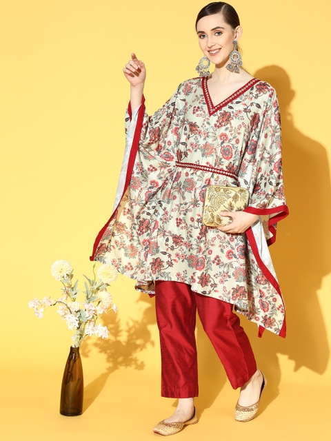 

Varanga Women Gorgeous Green Printed Tunic with Solid Trousers