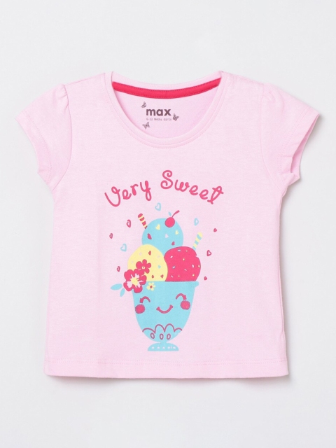 

max Girls Pink Round Neck Printed Regular Top