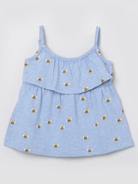 

max Girls Blue Shoulder Straps Conversational Printed Regular Top