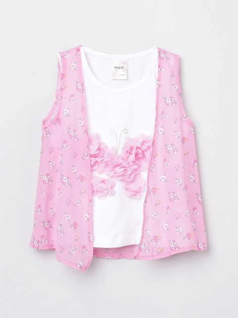 

max Pink and White Girls Floral Printed Regular Top