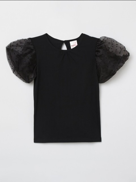 

max Girls Black Puff Sleeve Pure Cotton Top