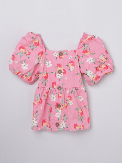 

Max Girls Pink Floral Puff Sleeve Pure Cotton Regular Top
