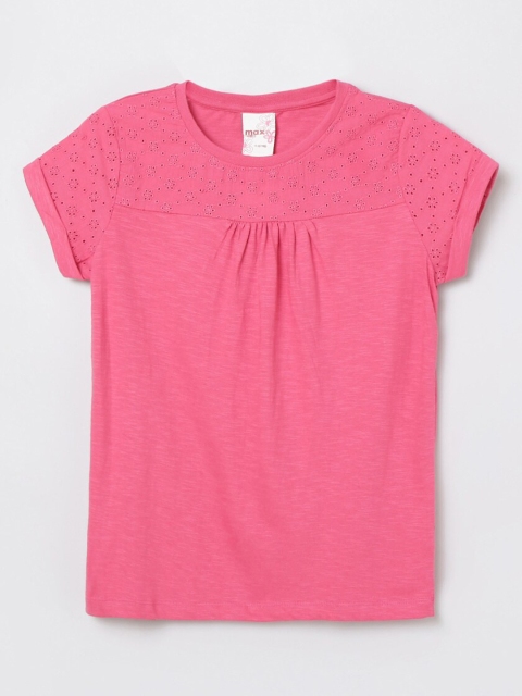 

max Girls Pink Schiffli Pure Cotton Top
