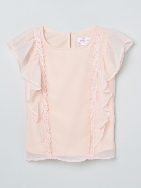 

max Girls Peach Flutter Sleeve Regular Top