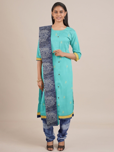

Pothys Blue Printed Unstitched Dress Material