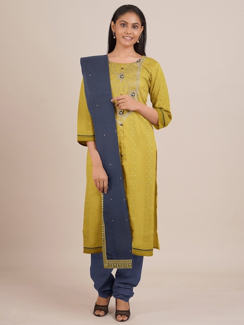 

Pothys Mustard & Black Embroidered Unstitched Dress Material
