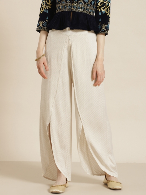 

Juniper Women Off-White Woven Design Dhoti Pants