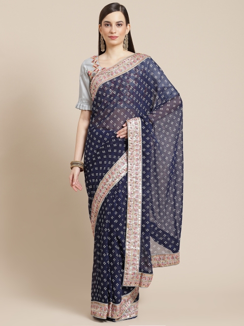 

Mameraa Blue Bandhani Sequinned Pure Georgette Saree