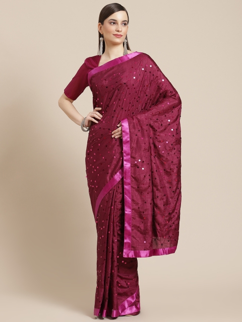

Mameraa Purple Embellished Sequinned Silk Blend Saree