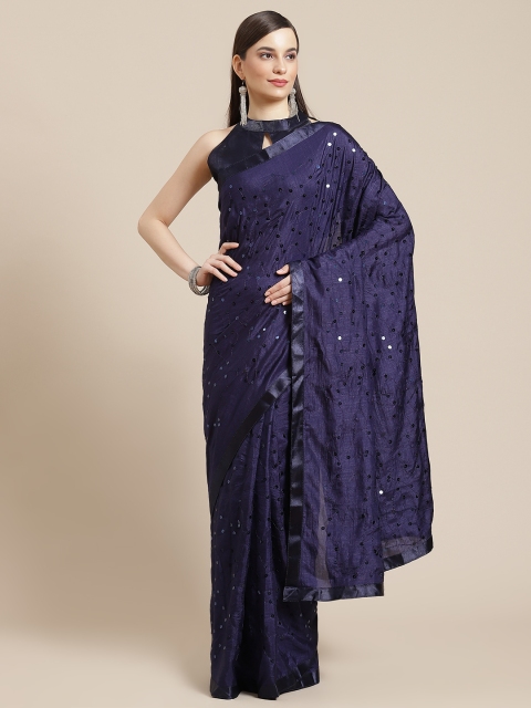 

Mameraa Blue Embellished Sequinned Silk Blend Saree