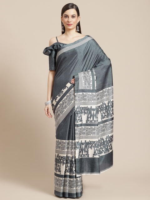 

Mameraa Grey & White Ethnic Motifs Saree