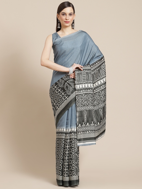 

Mameraa Blue Ethnic Motifs Poly Silk Saree