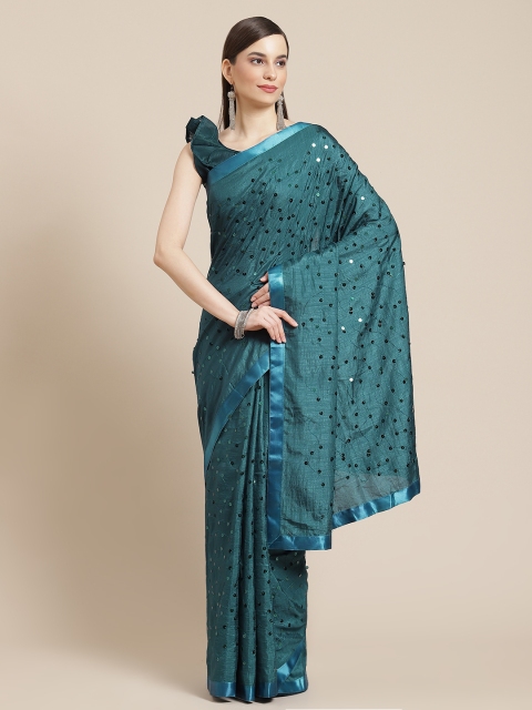 

Mameraa Teal Blue Embellished Sequinned Silk Blend Saree