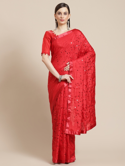 

Mameraa Red Embellished Sequinned Silk Blend Saree
