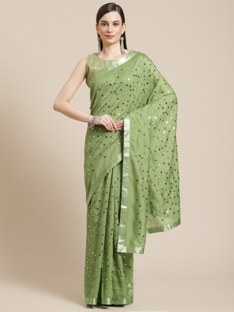 

Mameraa Green Embellished Sequinned Silk Blend Saree