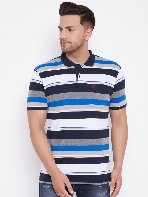 

HARBORNBAY Men Blue & Black Striped Polo Collar T-shirt